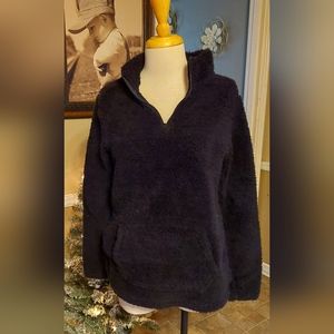 SZ M JUST BE SHERPA 1/4 ZIP PULLOVER BLACK